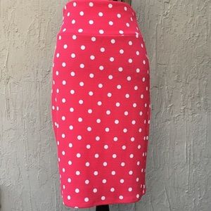 LulaRoe Cassie Skirt XL- Hot pink/Coral polka dot